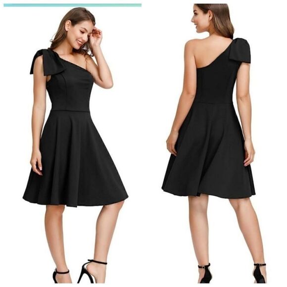 Jasambac Bow one shoulder A-line dress with pockets size LARGE - Picture 1 of 13